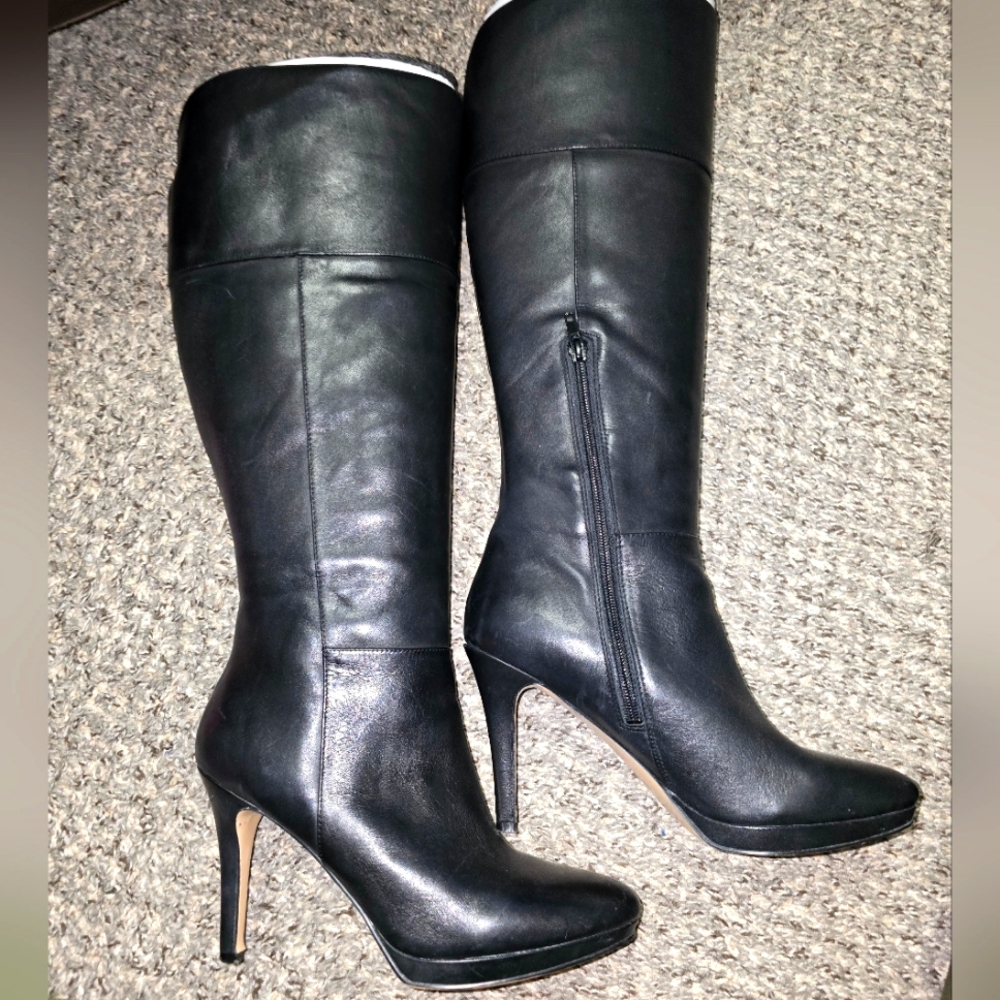 AUDREY BROOKE Black Leather High Heeled Boots